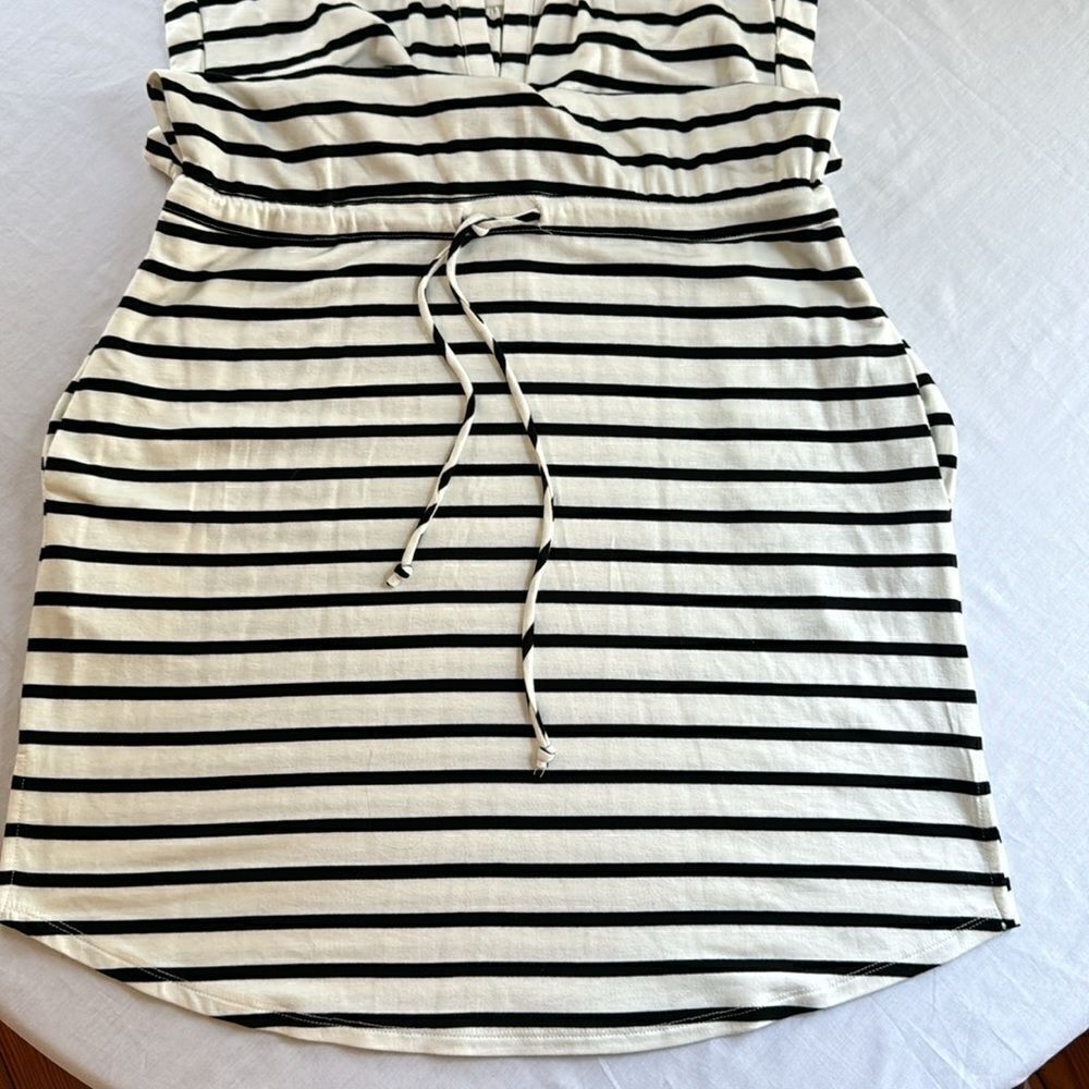 Gibson Como Knit dress Black White Stripe jersey sleeveless belted dress M - Picture 6 of 11
